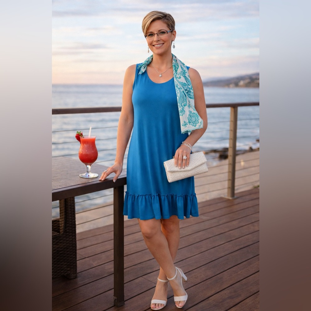 Azules Teal Ruffle Hem dress